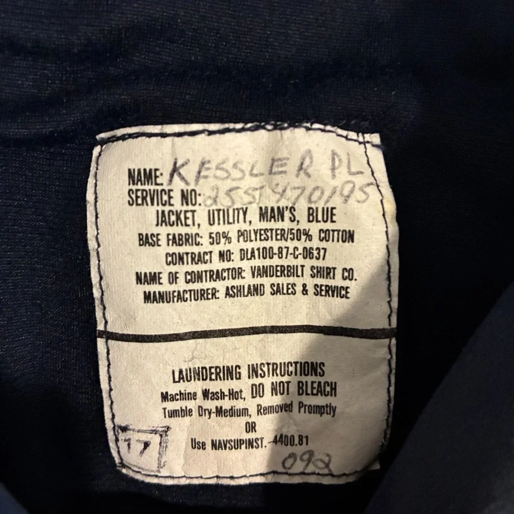 Vtg 80s Navy Deck Utility Jacket Mens Size 38L Blue Poplin Fleece Lined USN USAF